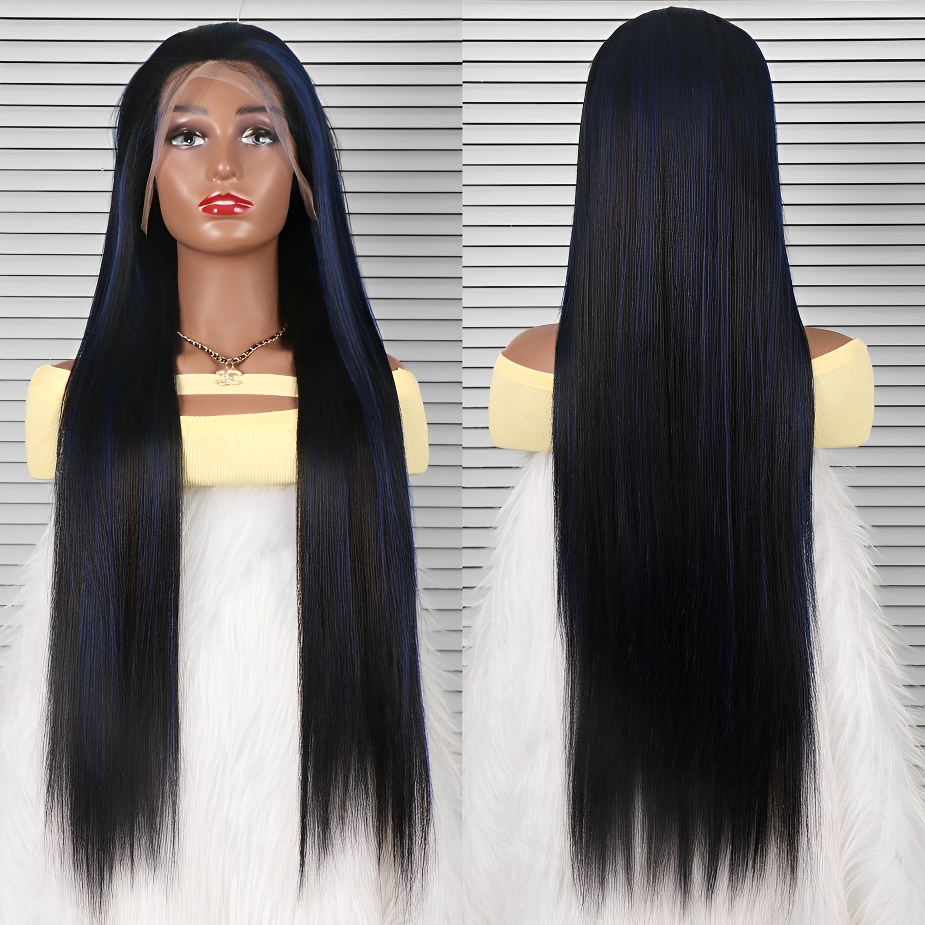Gluna Hair 1b/blue Highlight Body Wave Transparent Lace Frontal Wig
