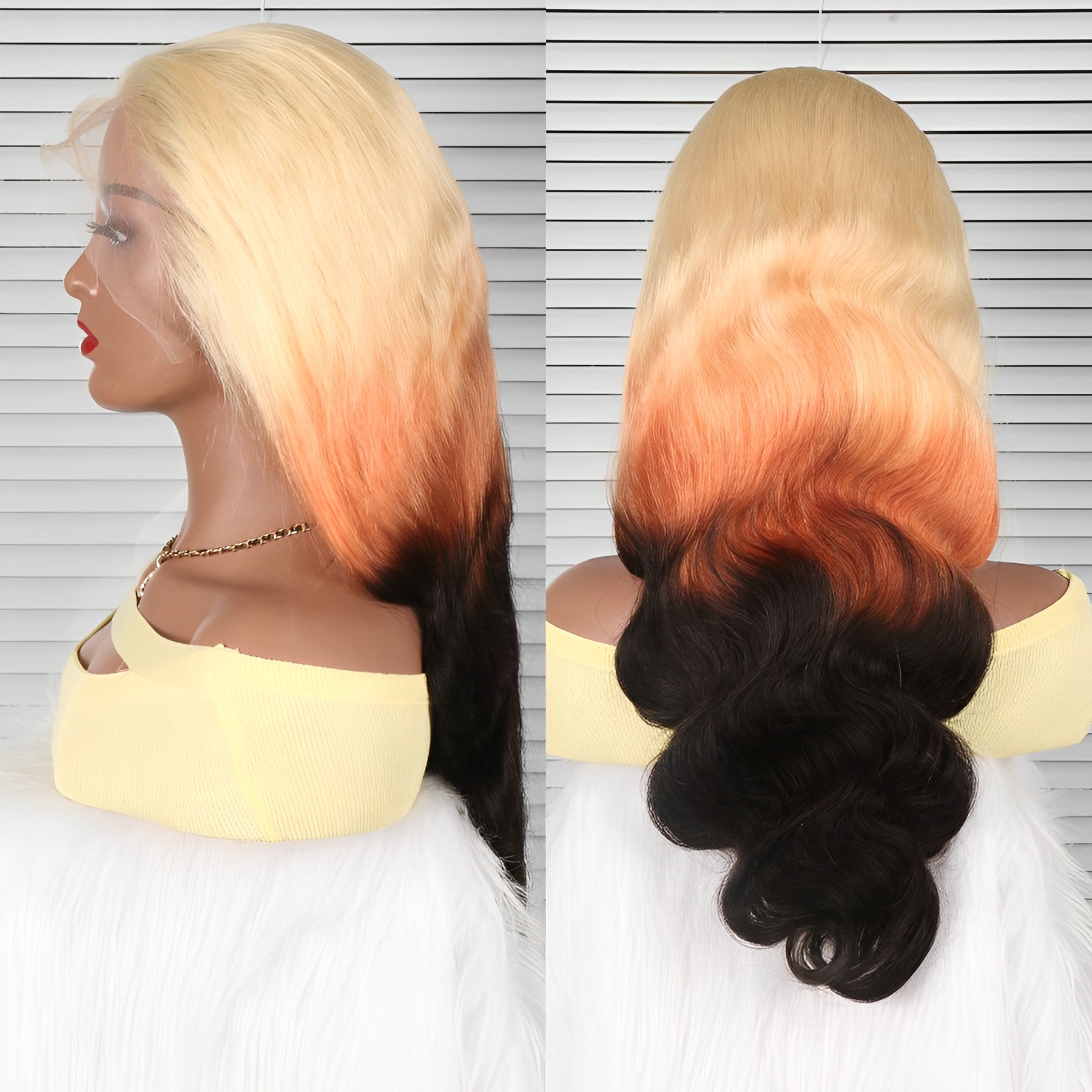 Gluna Hair Blond Brown Black Ombre 3 Tone Shades Human Hair Lace Wigs Natural Hairline