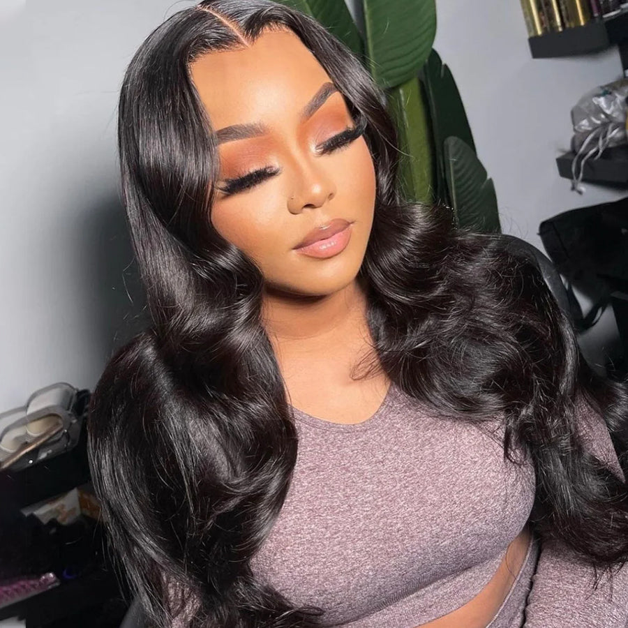 Gluna Hair body wave Human Hair Wigs 2x6/7x7 HD Lace Closure Middle Parting Wigs Natural Color