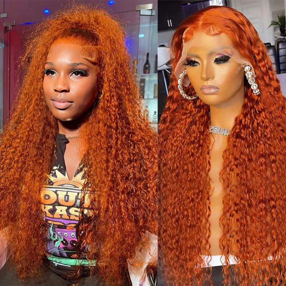 Gluna Deep Curly Ginger Orange Color Lace Front Human Hair Wigs 13x6 13x4 Lace Front Wig Brazilian Virgin Hair Pre Plucked For Women