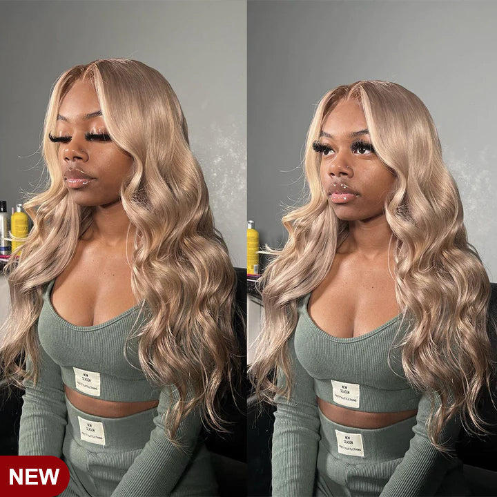 Gluna Hair New Arrival Ombre Ash Blonde Dark Root Color Body Wave Human Wavy Wig