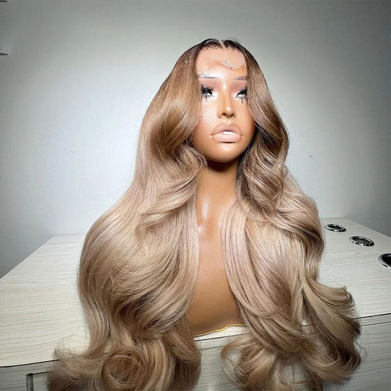 Gluna Hair New Arrival Ombre Ash Blonde Dark Root Color Body Wave Human Wavy Wig