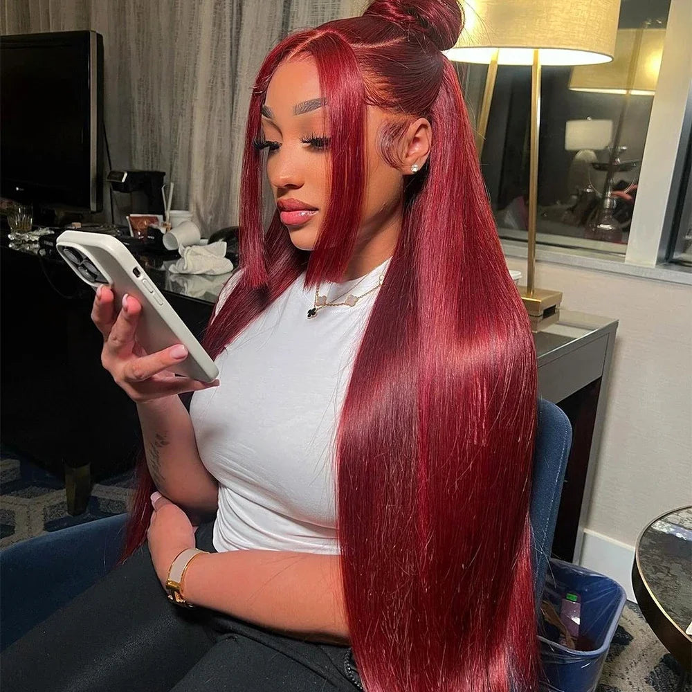 Gluna Burgundy Color 13×4 / 13x6 HD Lace Frontal Wig Straight  Human Virgin Hair