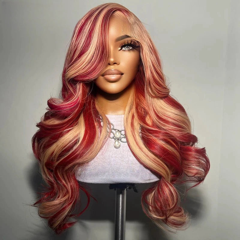 Gluna Hair New Arrival Highlight Red and Blonde Color Body Wave Human Wavy Wig