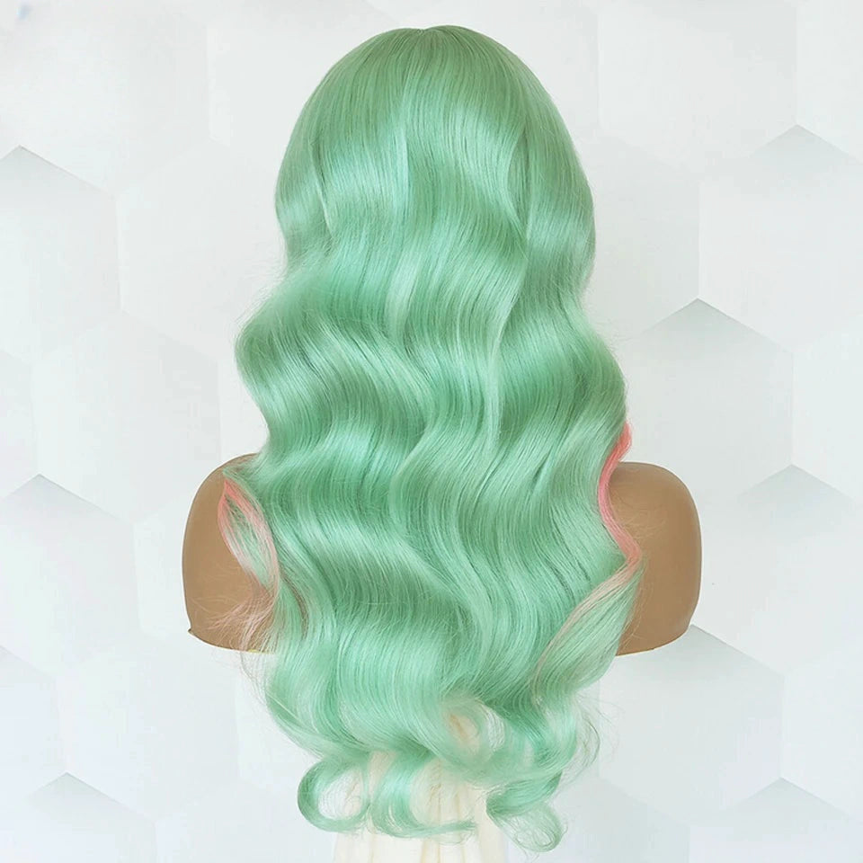 Gluna Hair New Arrival TL Pink Light Green Color Body Wave Human Wavy Wig