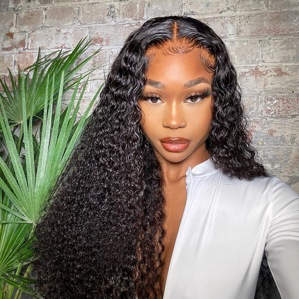 Gluna Hair  V Part/U Part Breathable Machine Wig Water Wave Middle Part Unprocessed Human Vigin Hair Natural Hairline