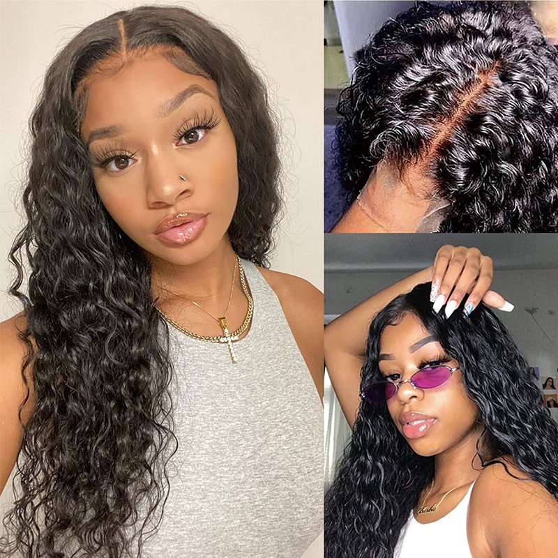 Water Wave Human Hair Wig Brazilian T Part Curly Lace Front wig HD Transparent Lace Front Wigs Human Hair Pre Plucked with Baby Hair 4x4x0.5 T Part water wave lace front wigs human hair