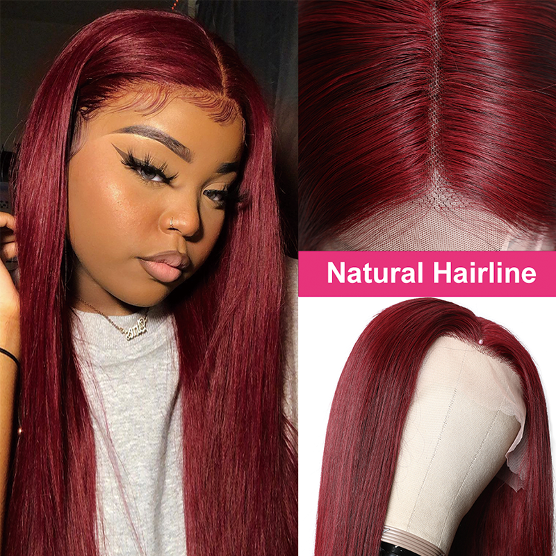 Gluna 13×4 13x6 Lace Frontal Wig Silk Straight Burgundy Color Human Virgin Hair Pre Plucked With Natural Baby Hair