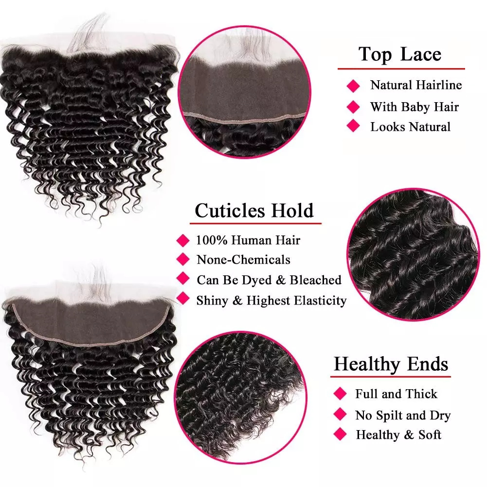 Gluna Brazilian Deep Wave Lace Frontal 13×4 13x6 Free Part Natural Color 100% Virgin Human Hair