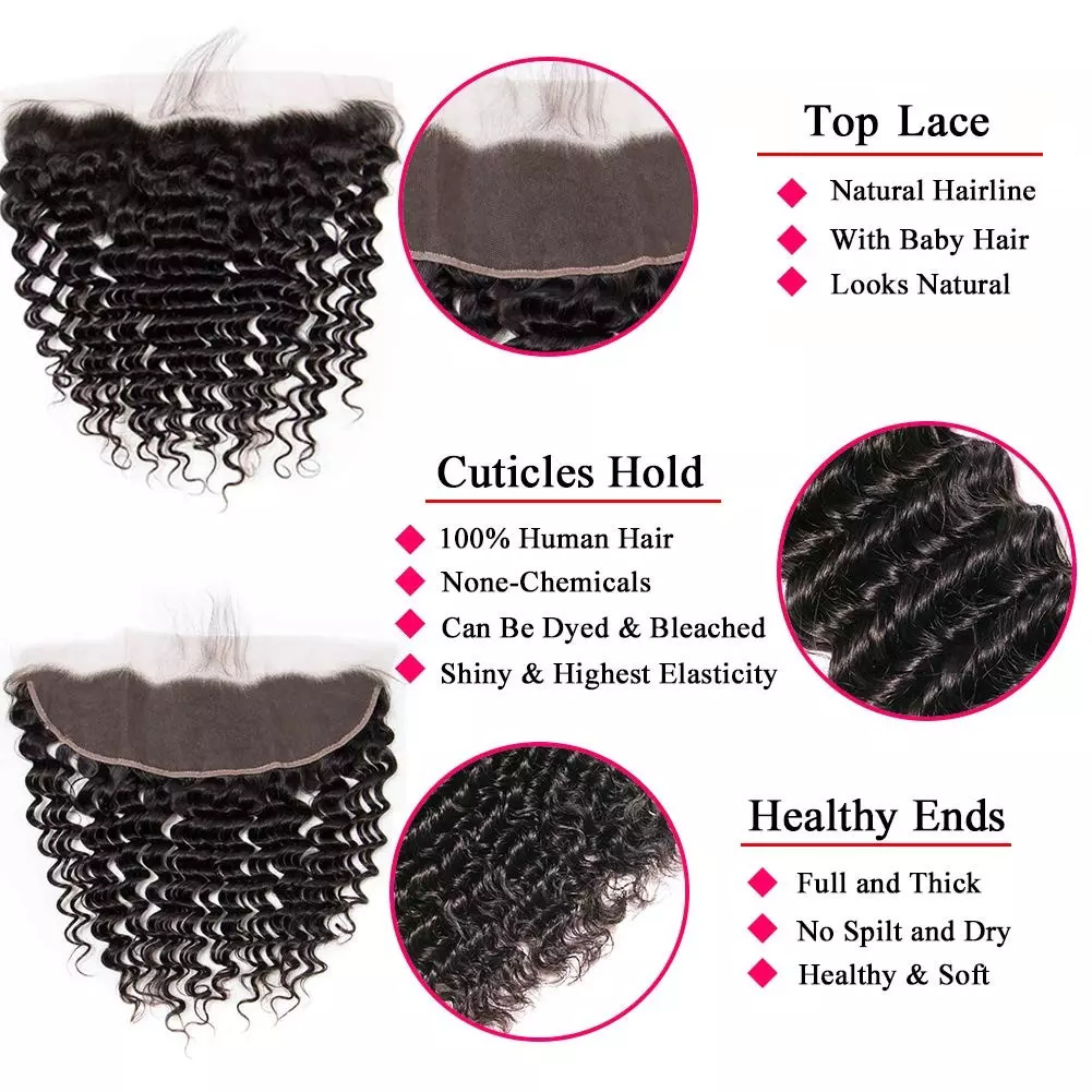 Free Shippng Gluna Hair 8A Grade Deep Wave Virgin Hair 3Bundles With Frontal 100% Human Hair Extension Natural Black