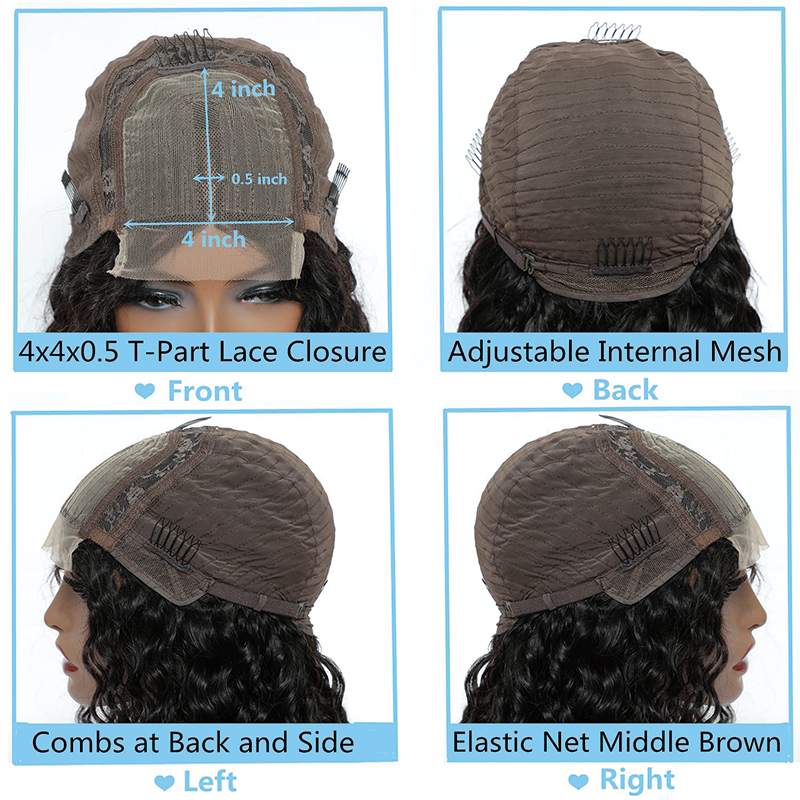Water Wave Human Hair Wig Brazilian T Part Curly Lace Front wig HD Transparent Lace Front Wigs Human Hair Pre Plucked with Baby Hair 4x4x0.5 T Part water wave lace front wigs human hair