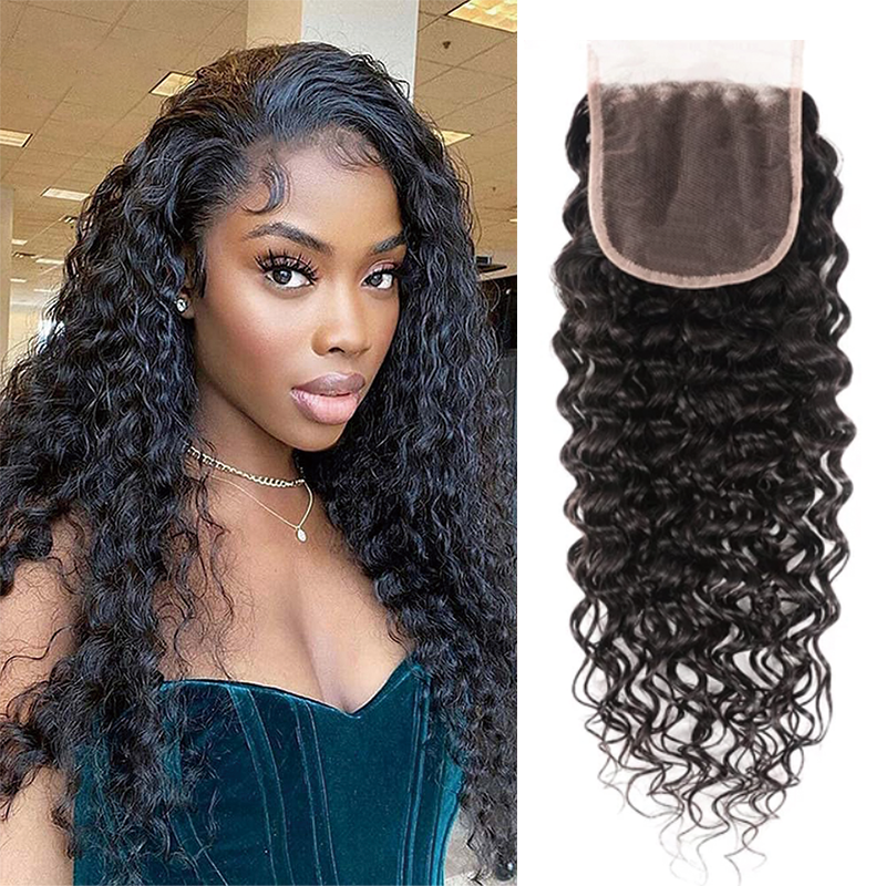 Gluna Hair Brazilian Water Wave Deep Partig 5x5 Lace Closure Free Part Middle Part Virgin Human Hair Lace Closures