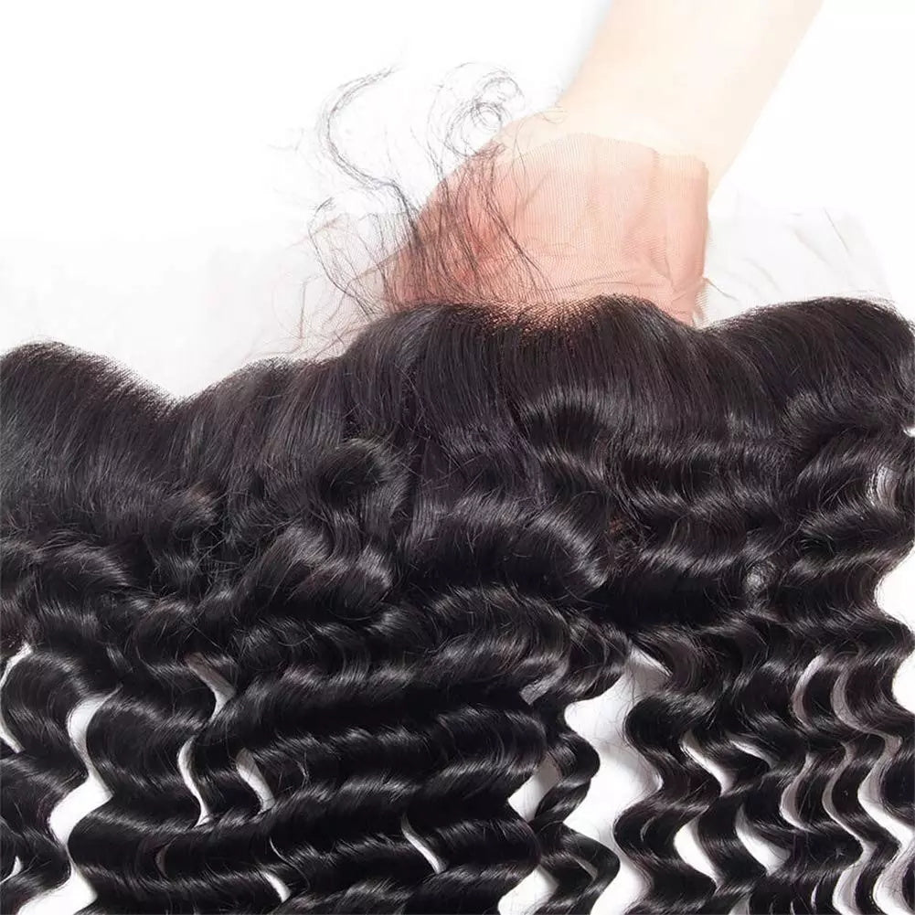 Gluna Brazilian Deep Wave Lace Frontal 13×4 13x6 Free Part Natural Color 100% Virgin Human Hair