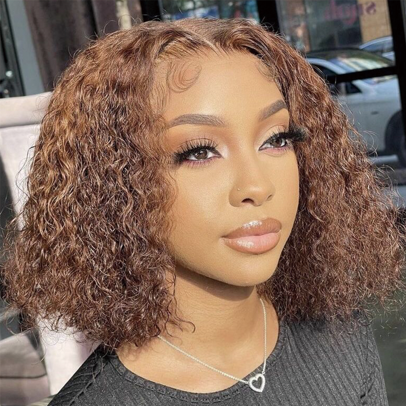 Gluna Water Wave Short Hair 4/27 Highlight Color Lace Frontal/Closure Bob Wig Unprocessed Healthy Virgin Human Hair
