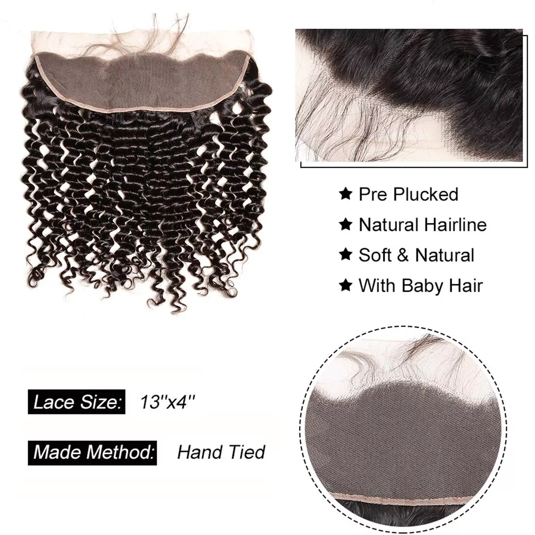 Gluna Brazilian Deep Curly Lace Frontal 13x6 13×4 Free Part Natural Color 100% Virgin Human Hair