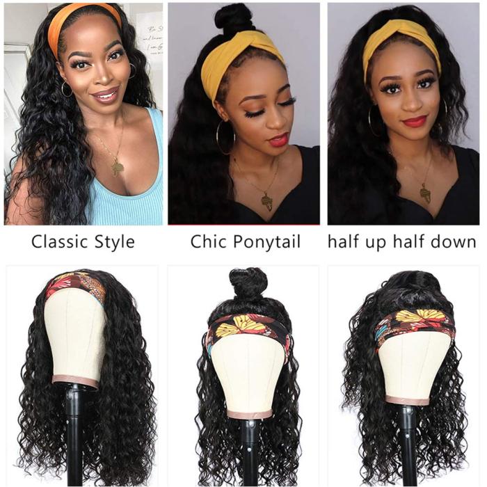 Gluna Hair Water Wave Headband Wig Virgin Human Hair Wigs For Black Women