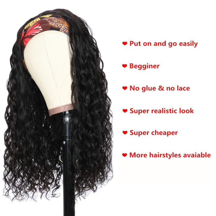 Gluna Hair Water Wave Headband Wig Virgin Human Hair Wigs For Black Women