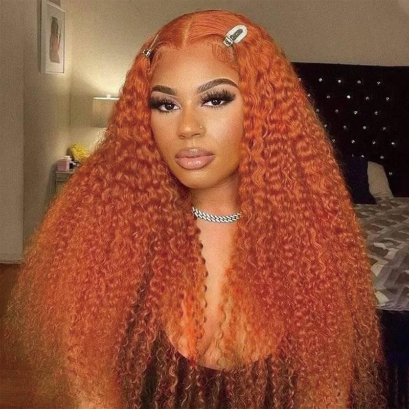 Gluna Deep Curly Ginger Orange Color Lace Front Human Hair Wigs 13x6 13x4 Lace Front Wig Brazilian Virgin Hair Pre Plucked For Women