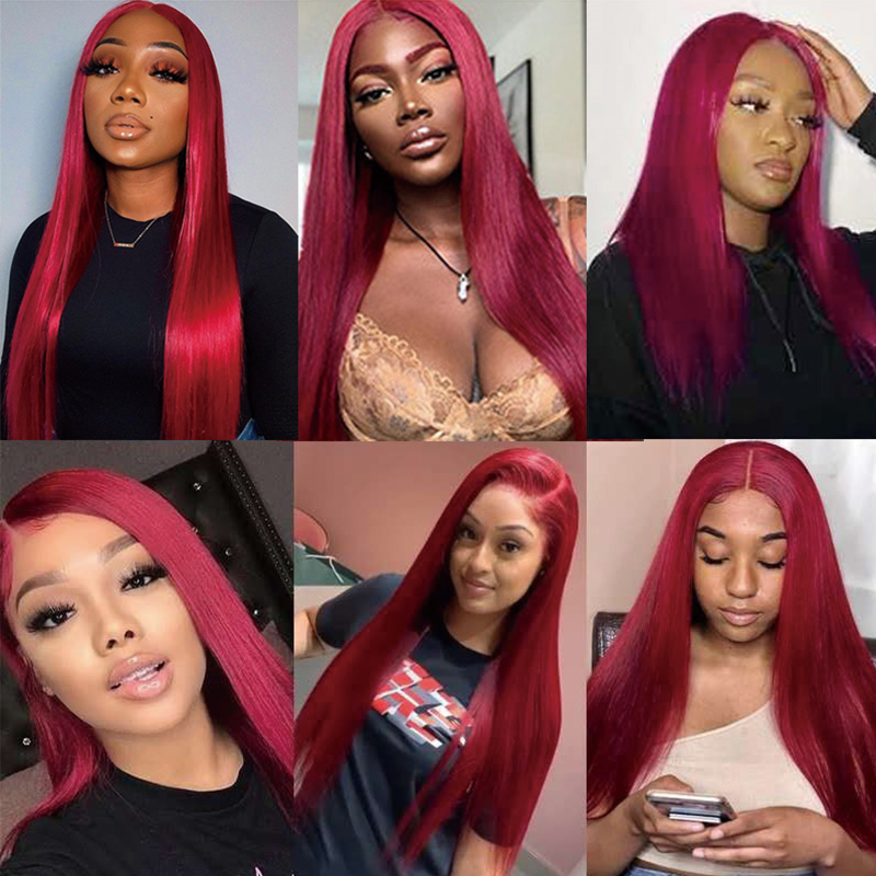 Gluna 13×4 13x6 Lace Frontal Wig Silk Straight Burgundy Color Human Virgin Hair Pre Plucked With Natural Baby Hair
