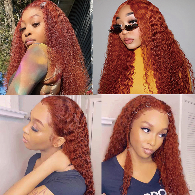 Gluna Deep Curly Ginger Orange Color Lace Front Human Hair Wigs 13x6 13x4 Lace Front Wig Brazilian Virgin Hair Pre Plucked For Women