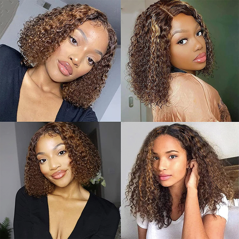 Gluna Water Wave Short Hair 4/27 Highlight Color Lace Frontal/Closure Bob Wig Unprocessed Healthy Virgin Human Hair