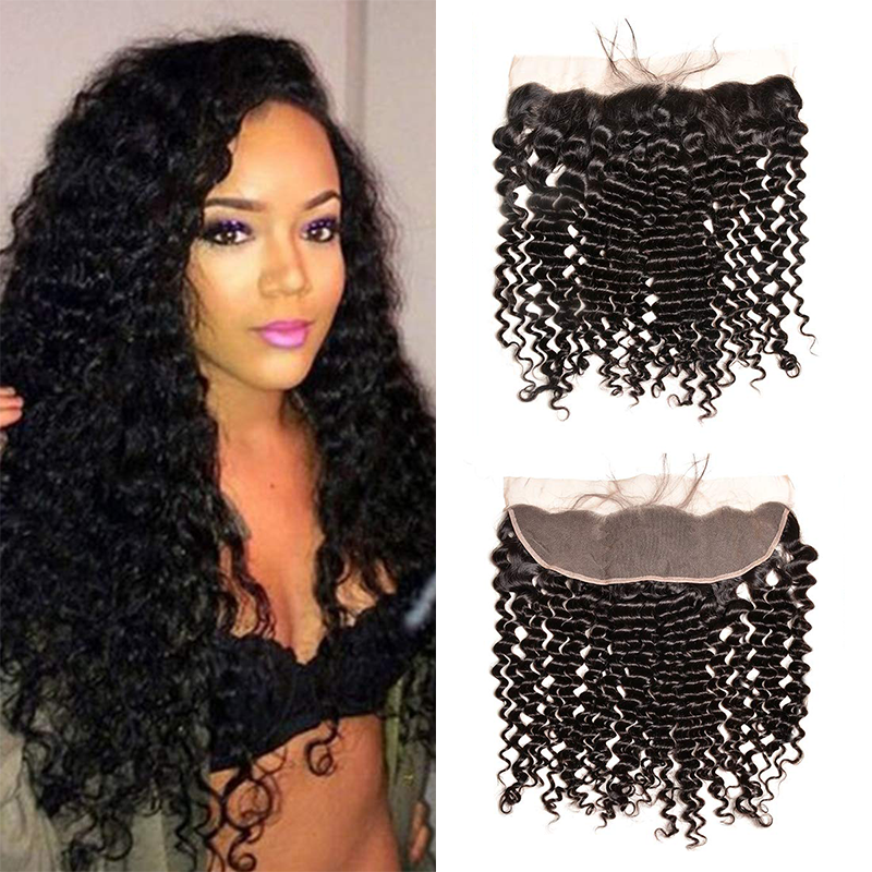 Gluna Brazilian Deep Curly Lace Frontal 13x6 13×4 Free Part Natural Color 100% Virgin Human Hair