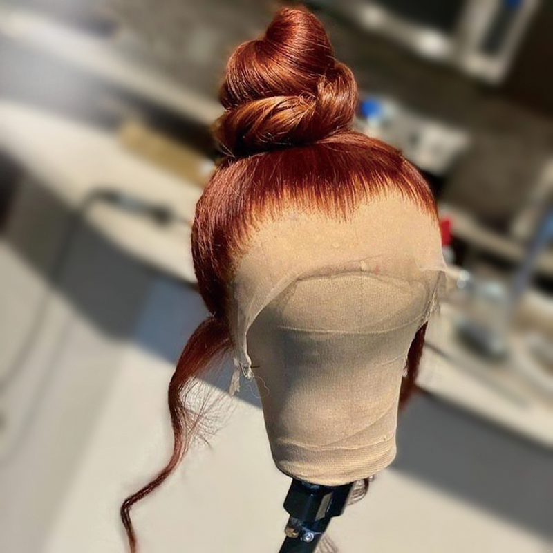 Gluna Lace Frontal Wig Silk Straight 33# Chestnut Brown Color Human Virgin Hair