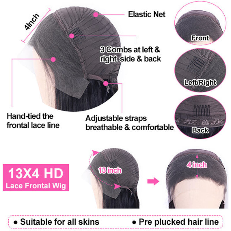 Gluna Natural Black Color 13×4 / 13x6 HD Lace Frontal Wig Straight Human Virgin Hair