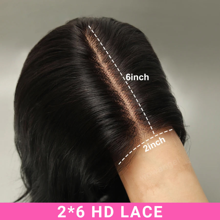 Gluna Hair Straight Human Hair Wigs 2x6 HD Lace Closure Middle Parting Wigs Natural Color