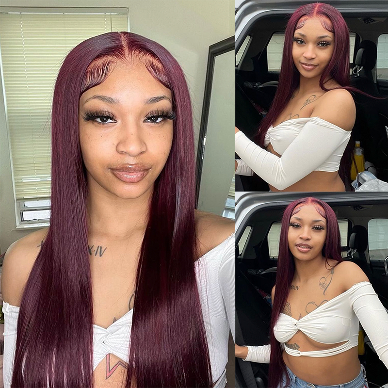 【30"=$198.89】Gluna 4×4 Lace Closure Wig 99j Color Silk Straight Human Virgin Hair Pre Plucked With Natural Baby Hair