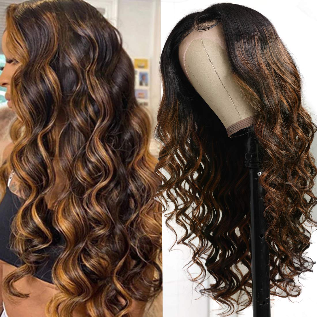 Gluna  Lace Frontal Wig Body Wave 1B/30 Highlight Color Human Virgin Hair Pre Plucked With Natural Baby Hair