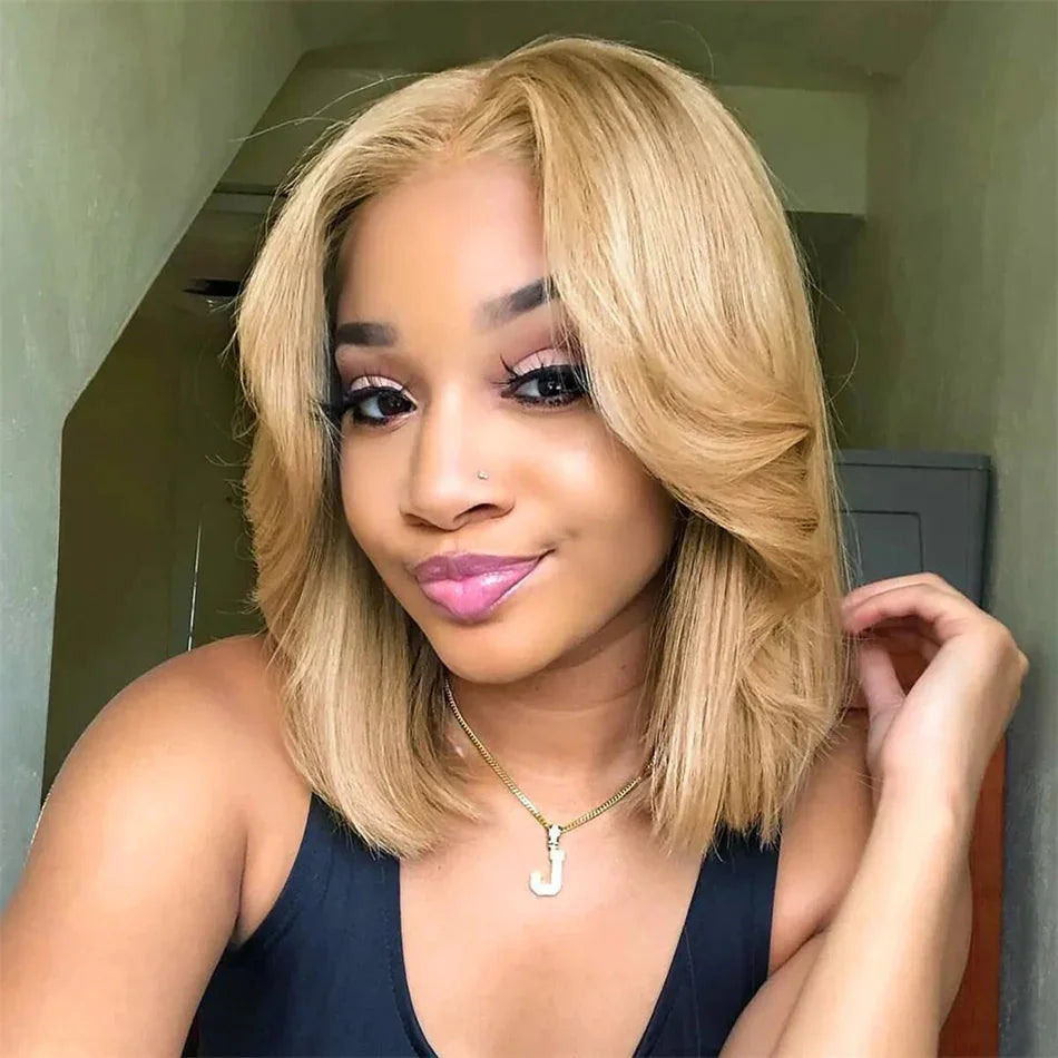 Gluna Hair Short Bob Wigs 27# Color Straight Human Hair 13x4 Lace Frontal 5x5 4x4 Lace Closure Bob Wigs For Black Women Brazilian Virgin Hair with Baby Hair Pre Plucked