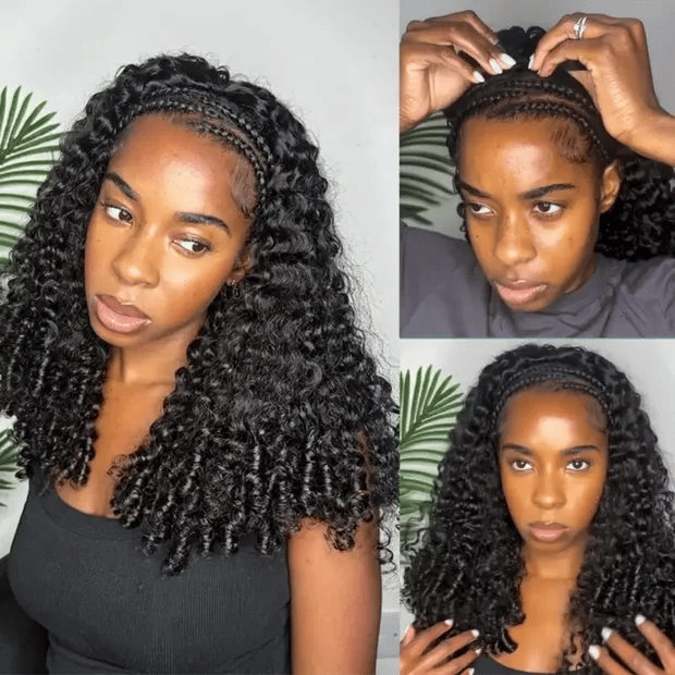 Gluna Burmese Curly Half Wig With Drawstring Human Hair Wear Go Glueless Wig for Beginners