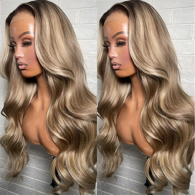 Gluna  Body Wave Light Grey Gold Highlight Colored 13×4/13X6 Lace Front Human Hair Wigs