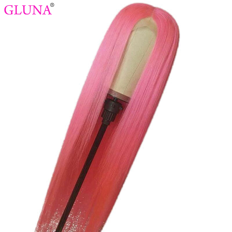 【Buy 1 Get 1 Free】Gluna  Straight Pink Wig 4X4  Lace closure Wig 613 Virgin Blue Purple Green Red Colored Human Hair Wigs