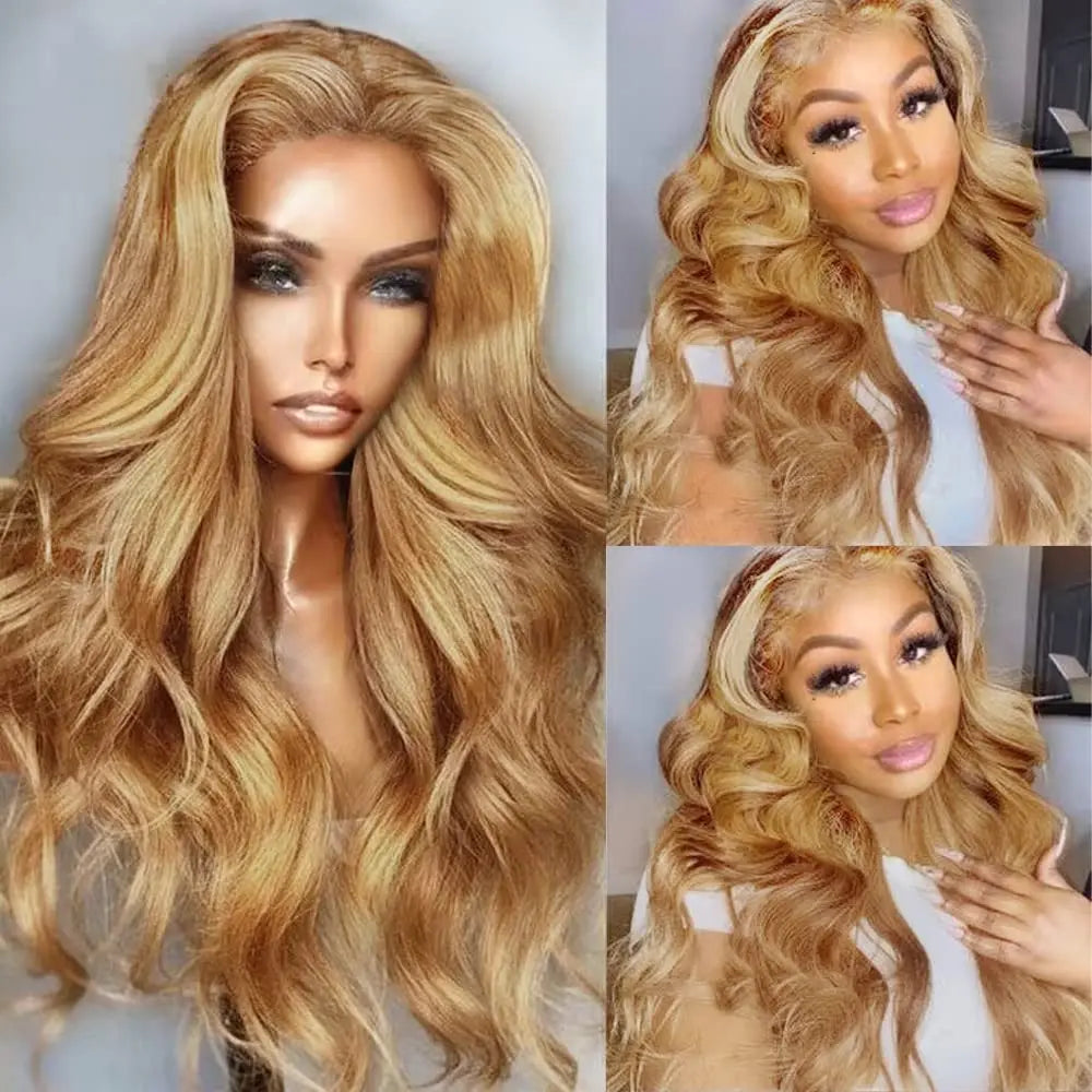 Gluna Honey Blonde #27 Color Body Wave 13x6 13x4 Lace Frontal/Closure Wig Human Virgin Hair Wig