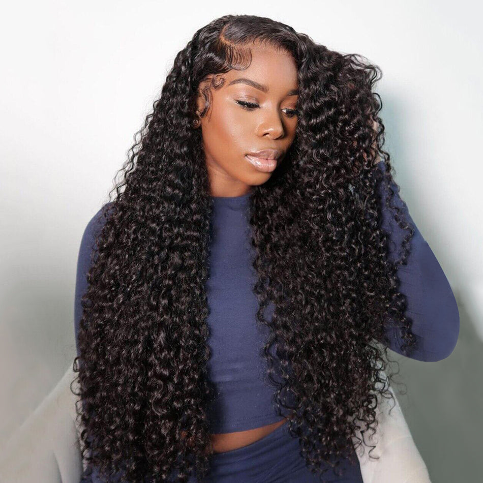 Free Shipping Gluna Hair Losse Deep Wave Virgin Hair Full Lace Wig 150% Density Unprocessed Human Hair 1Piece Natural Black