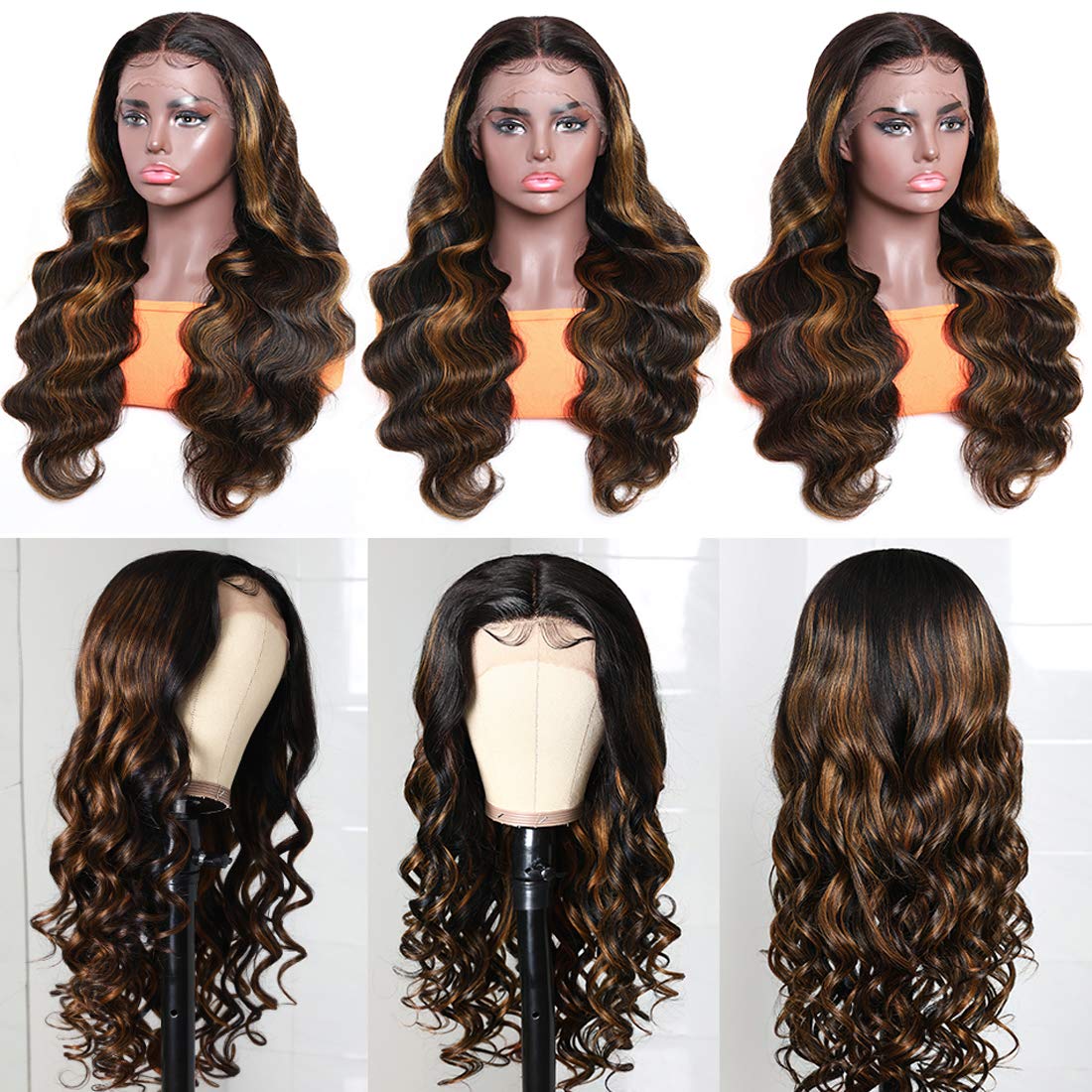 Gluna  Lace Frontal Wig Body Wave 1B/30 Highlight Color Human Virgin Hair Pre Plucked With Natural Baby Hair