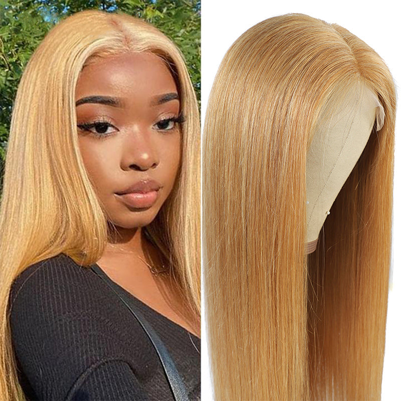 Gluna Honey Blonde #27 Color Straight 13?¨¢4 5x5 4x4 Lace Frontal/Closure Wig Human Virgin Hair Wig