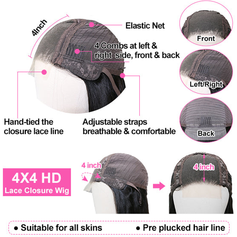 Gluna Natural Color Straight Short Bob Wigs 13x4 5x5 4x4 Lace Frontal/Closure Wigs For Black Women Brazilian Virgin Human Hair with Baby Hair Pre Plucked
