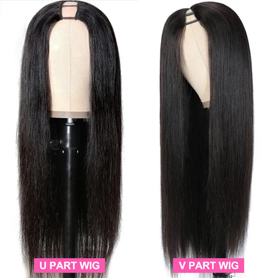 Gluna Hair V Part/U Part Breathable Machine Wig Straight Middle Part Unprocessed Human Hair Natural Hairline