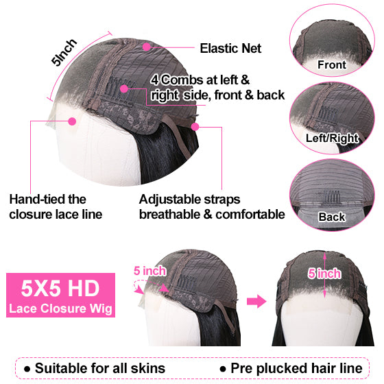 Gluna 4x4/5x5/6x6 HD Lace Closure Wigs Silk Straight Human Hair Healthy Virgin Hair Pre Plucked With Natural Baby Hair For Women