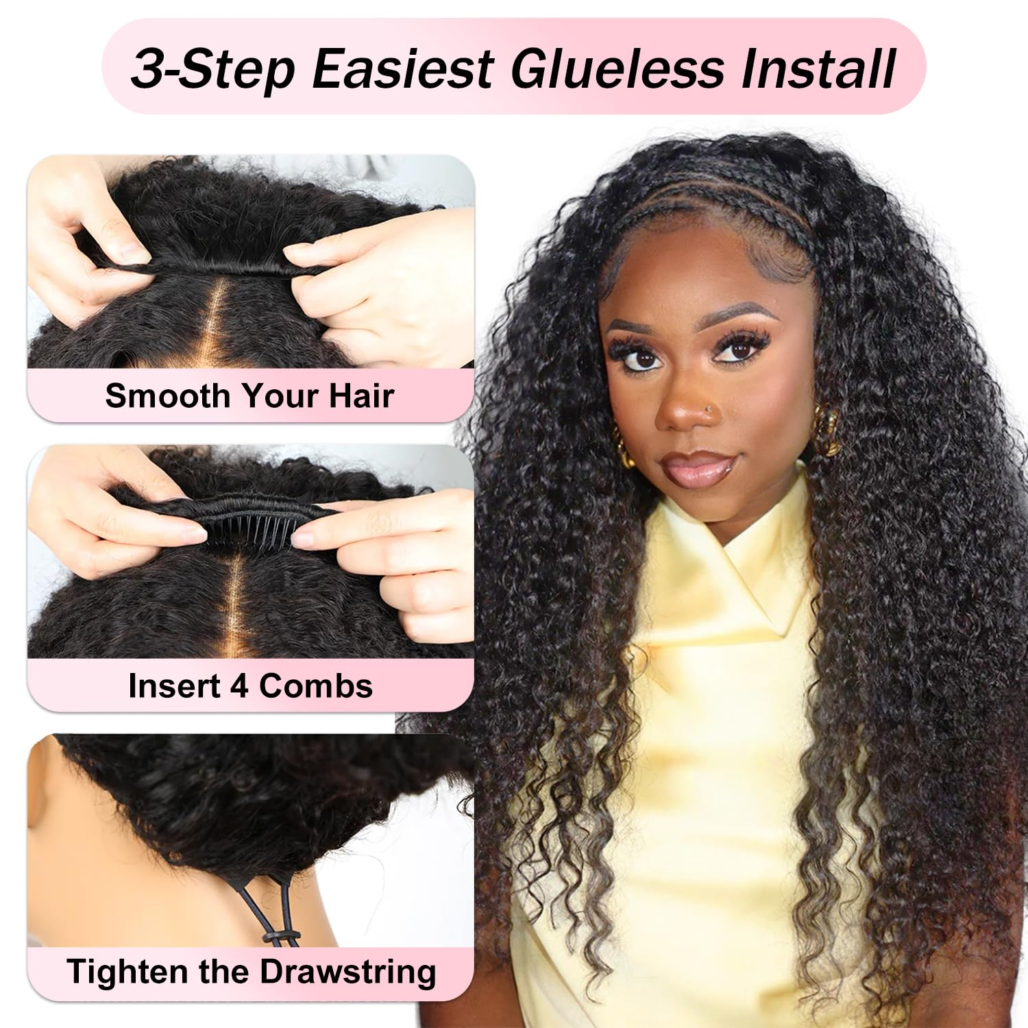 Gluna Flip Over Water Wave Install Half With Drawstring Glueless Beginner Friendly