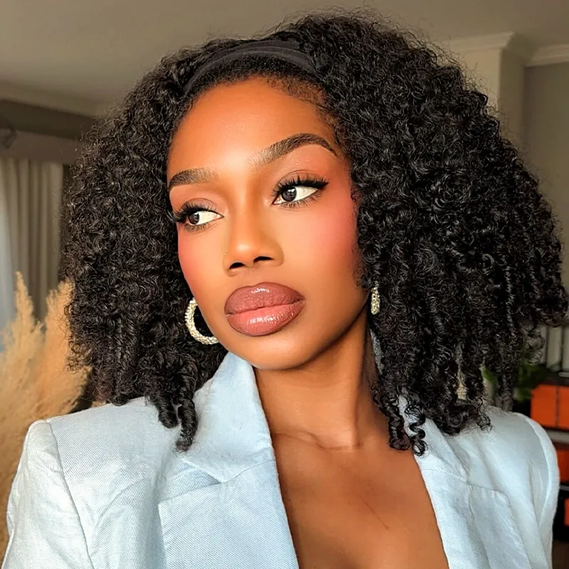 Gluna Burmese Curly Half Wig With Drawstring Human Hair Wear Go Glueless Wig for Beginners
