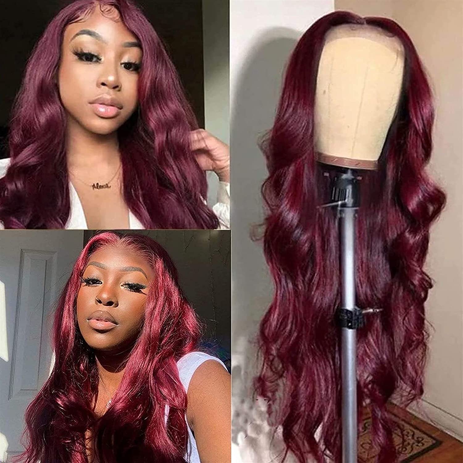 【24"+180%=$159】Gluna 4×4 5x5 Lace Closure Wig 99j Color Body Wave Human Virgin Hair Pre Plucked With Natural Baby Hair