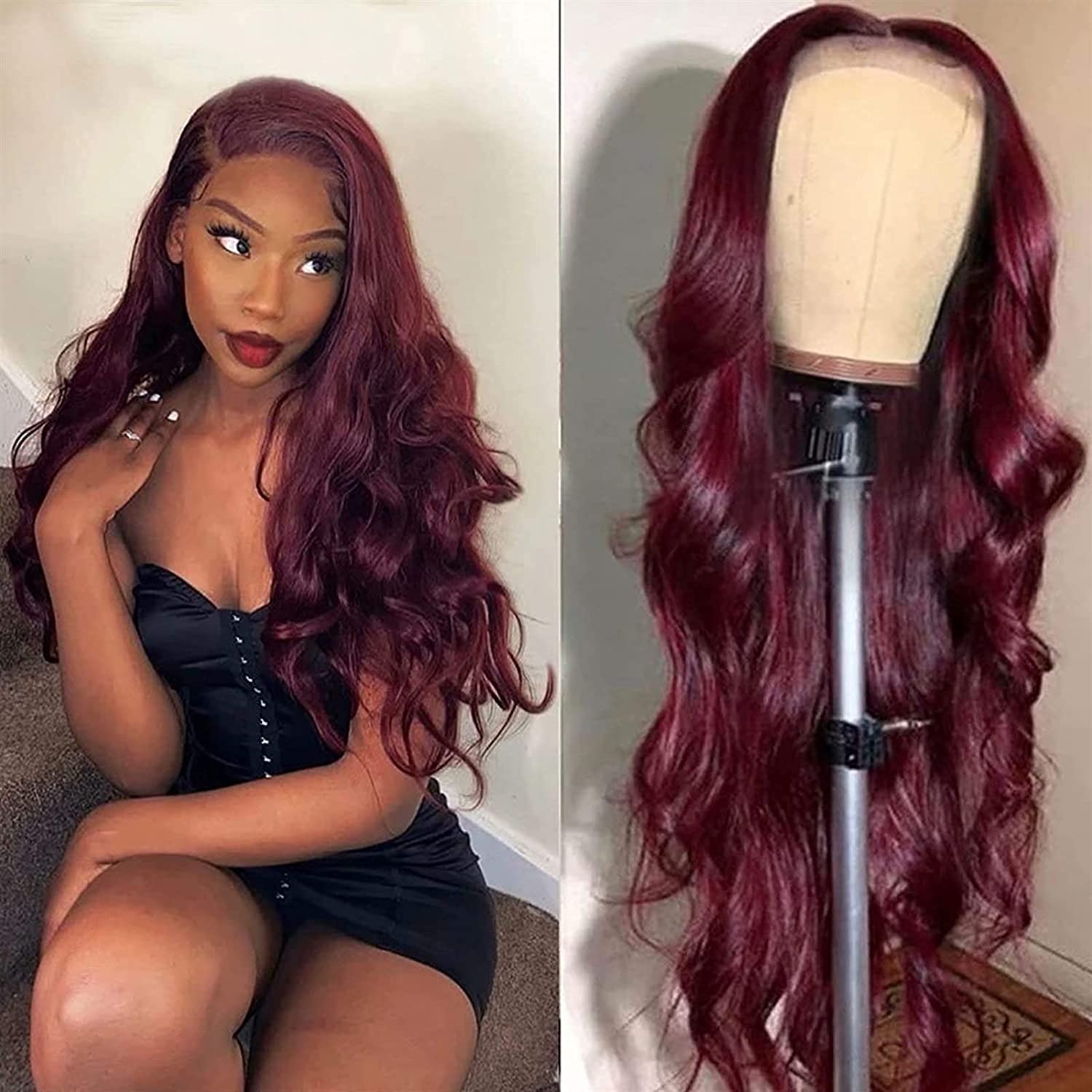 【24"+180%=$159】Gluna 4×4 5x5 Lace Closure Wig 99j Color Body Wave Human Virgin Hair Pre Plucked With Natural Baby Hair