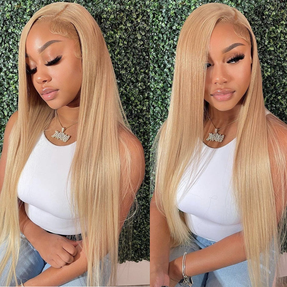 Gluna Honey Blonde #27 Color Straight 13x6 13x4 Lace Frontal Wig Human Virgin Hair Wig