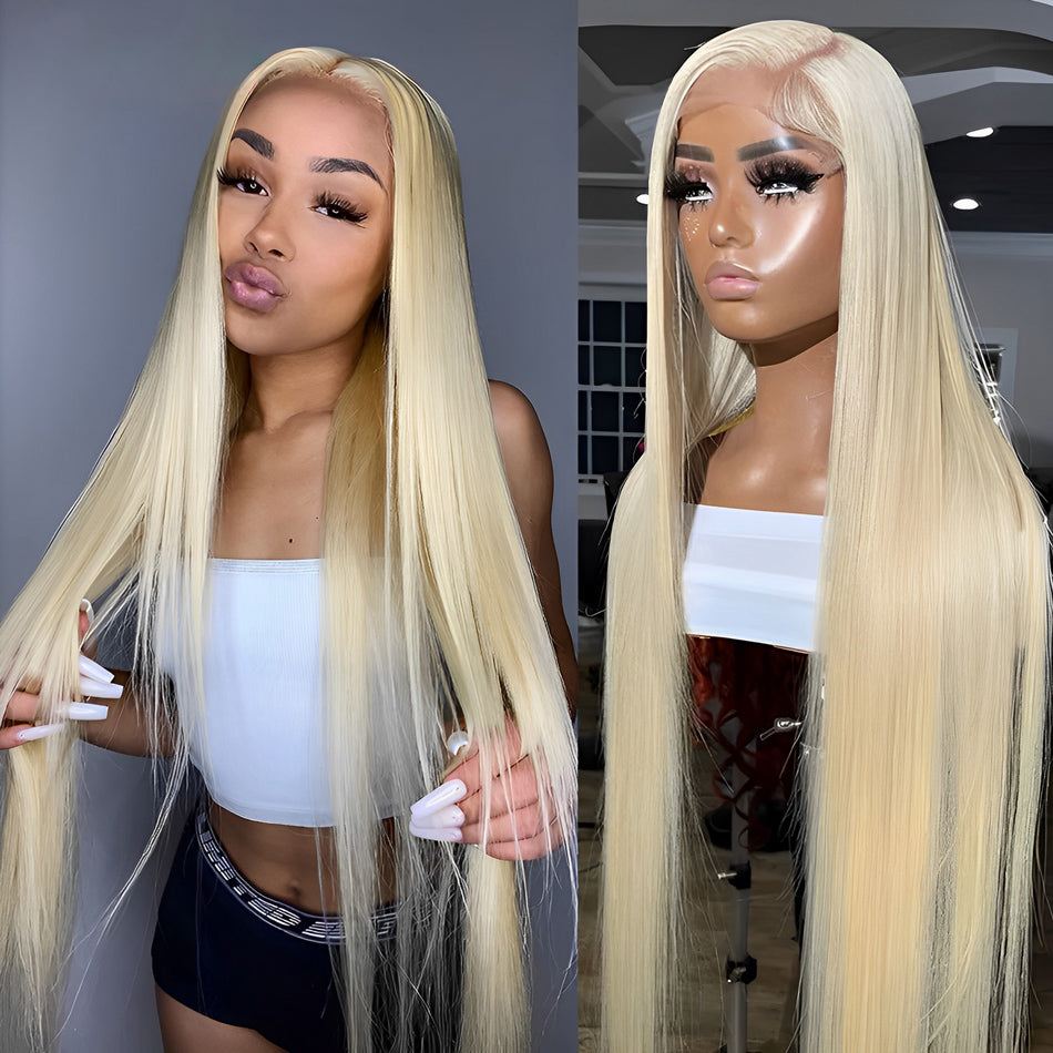 42" Gluna Hair Russian 613 Blonde Virgin Hair Straight Lace Frontal Wig 100% Human Hair 1Piece