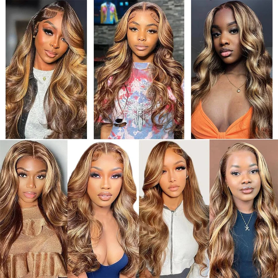 Gluna 4×4 5x5 Lace Closure Wigs Highlight #4/27 Color Body Wave Human Virgin Hair Pre Plucked With Natural Baby Hair