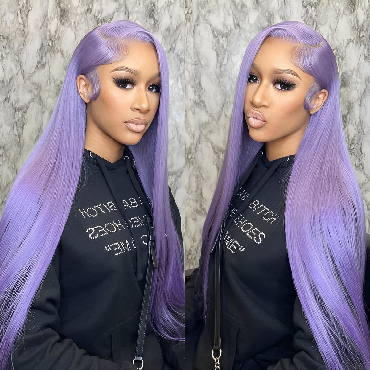 Gluna Hair Lavender Purple Transparent Straight Lace Wig Colored Human Virgin Hair One Piece